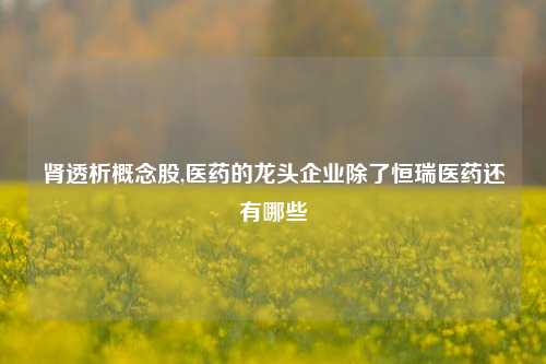 肾透析概念股,医药的龙头企业除了恒瑞医药还有哪些