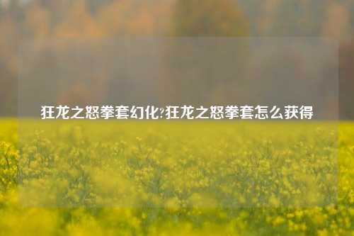 狂龙之怒拳套幻化?狂龙之怒拳套怎么获得