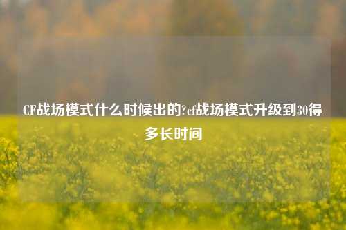 CF战场模式什么时候出的?cf战场模式升级到30得多长时间