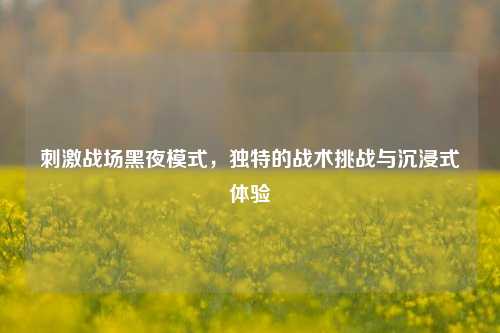 刺激战场黑夜模式，独特的战术挑战与沉浸式体验