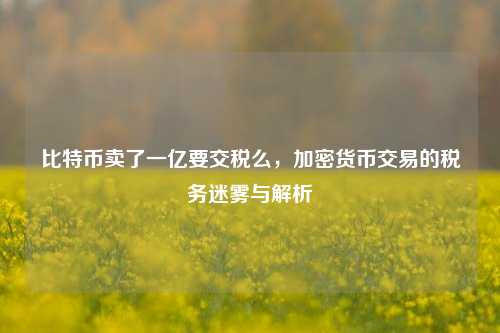 比特币卖了一亿要交税么，加密货币交易的税务迷雾与解析