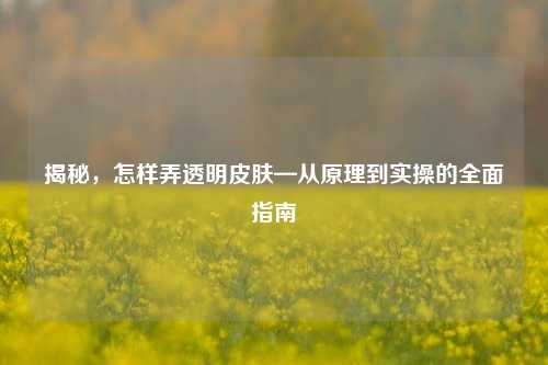 揭秘，怎样弄透明皮肤—从原理到实操的全面指南