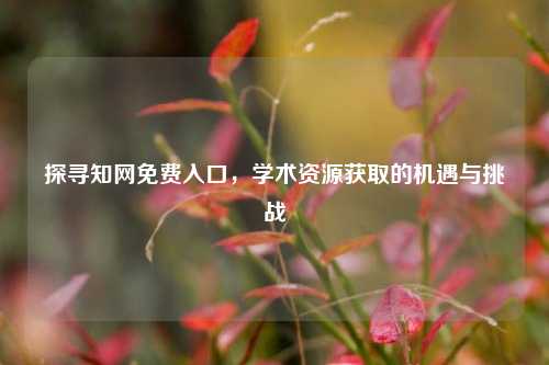 探寻知网免费入口，学术资源获取的机遇与挑战